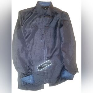 Nine West Men's Black White Slim Fit Performance Stretch Solid Dress Shirt